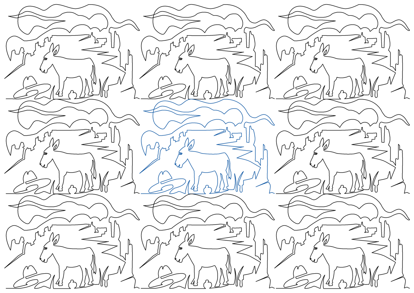 Donkey and Ten Gallon Hat pantograph repeat