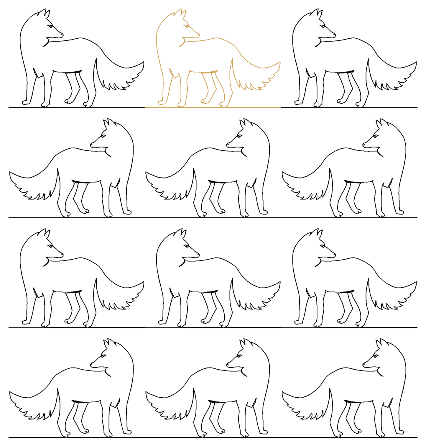 Fox Looks Back repeat, even rows x flip