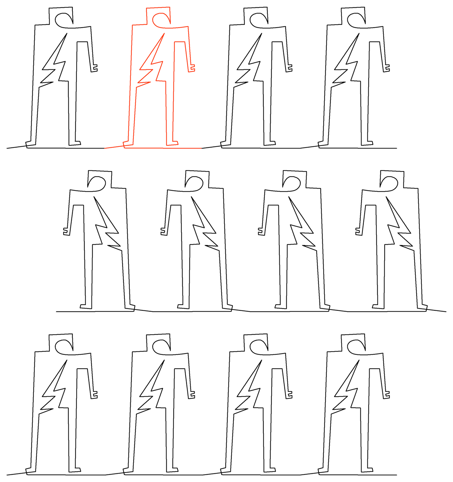 Petroglyph Person 2 repeat, even rows x flipped and offset 50%