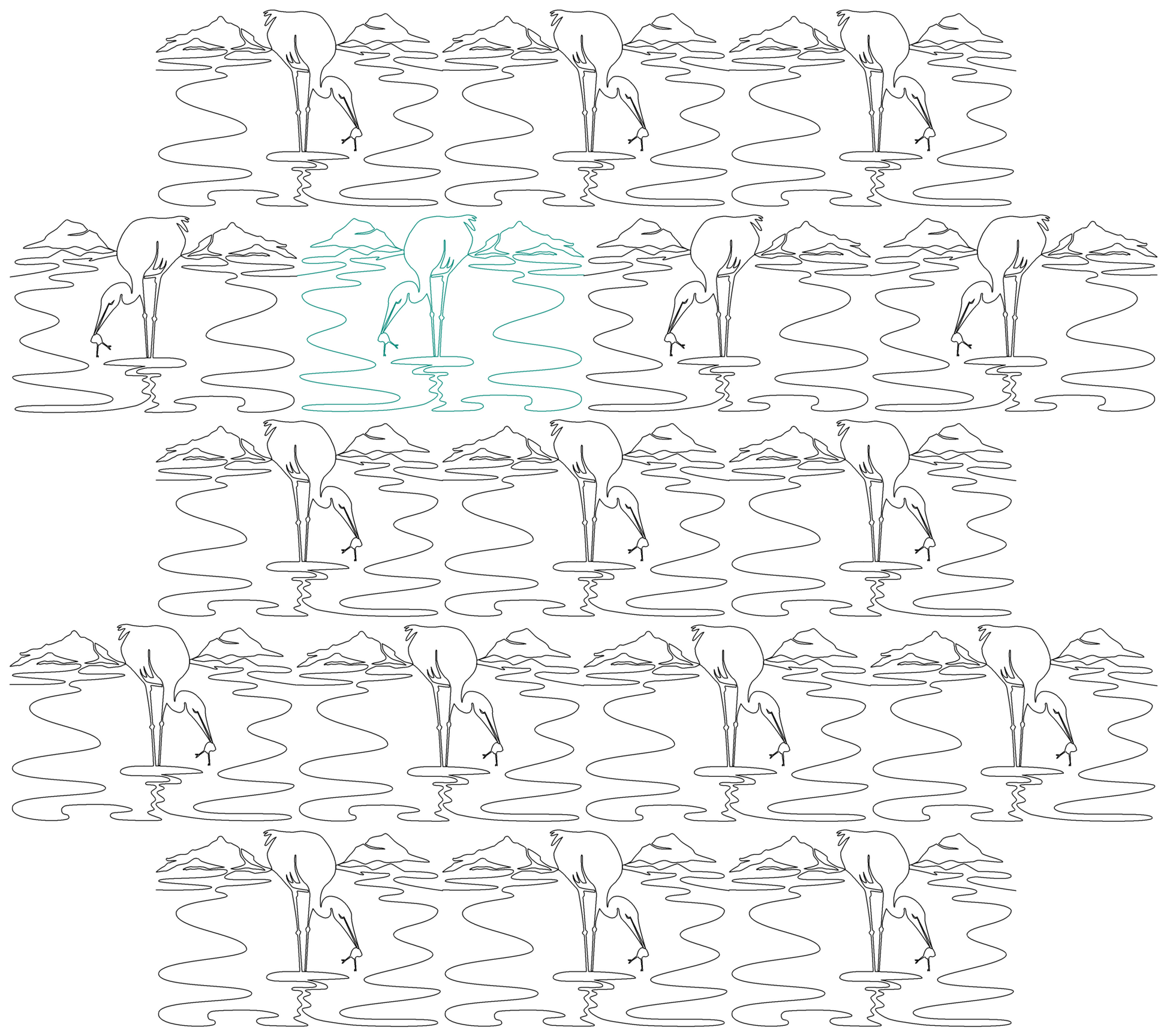 Crane with Frog repeat, even rows 50% offset and flipped