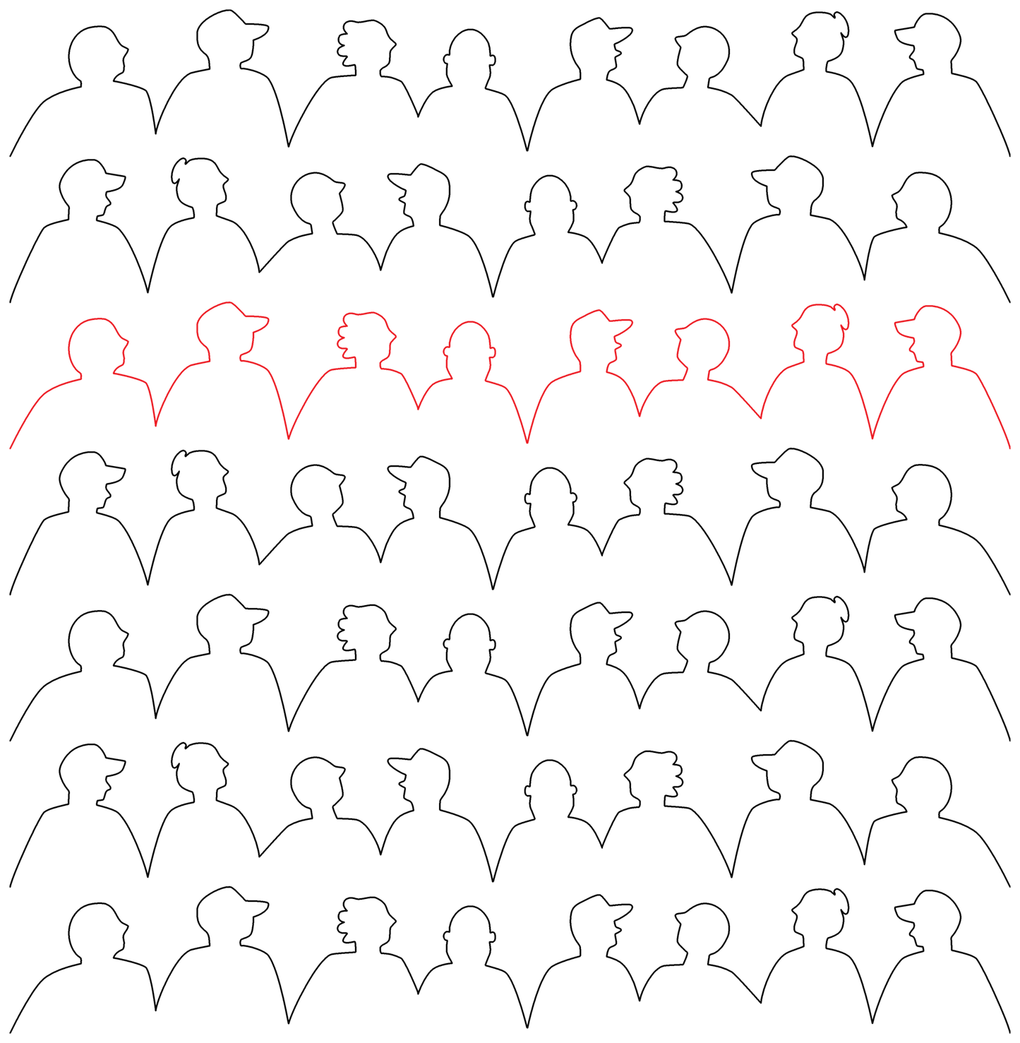 Crowd Scene row 1, repeated image in flipped alternate rows.,