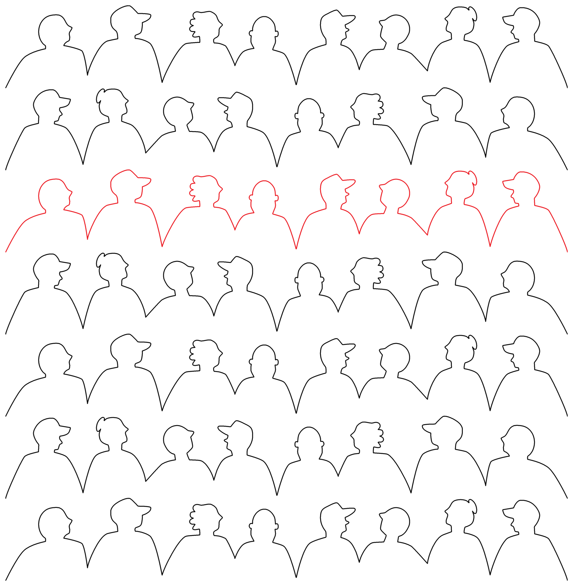 Crowd Scene row 1, repeated image in flipped alternate rows.,