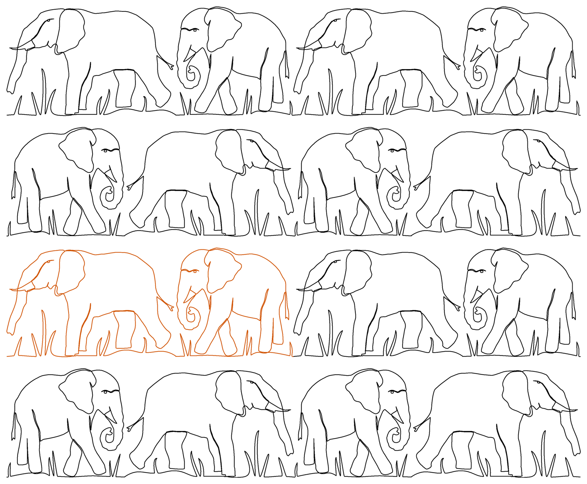 Elephant Pair repeat, even rows x flip