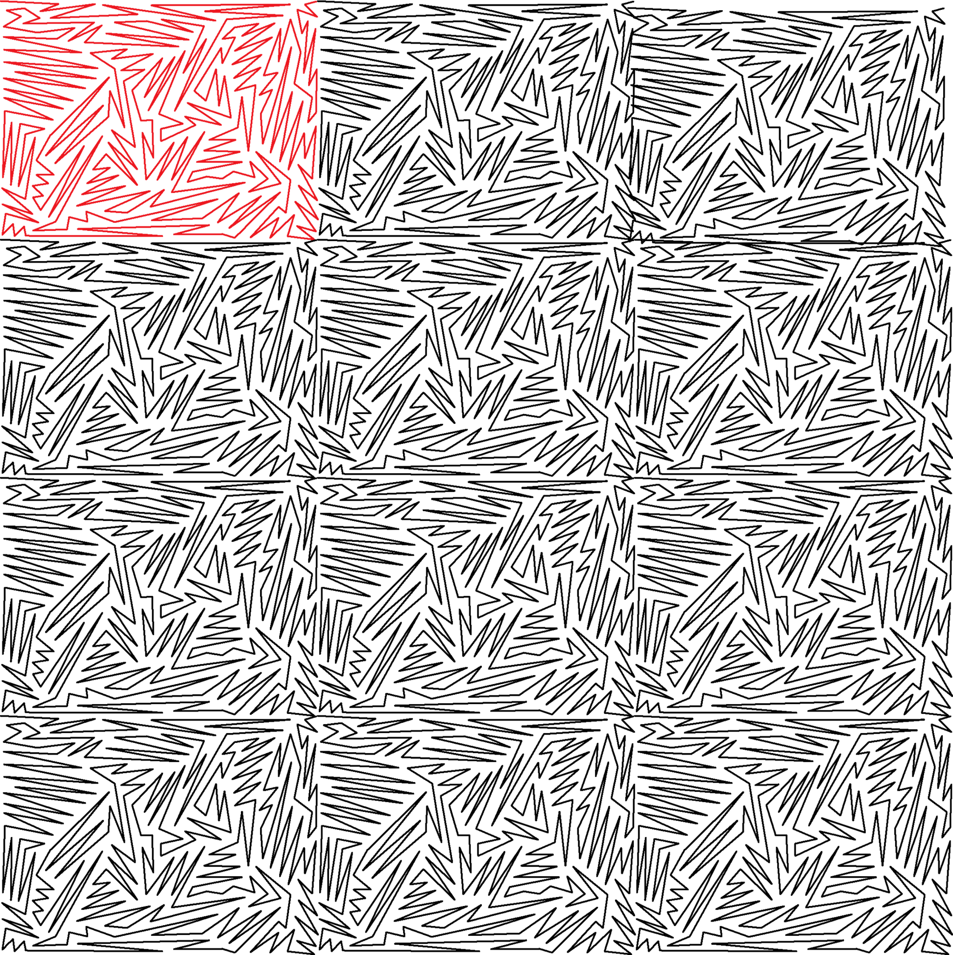 jagged meandering, pantograph of long spikes