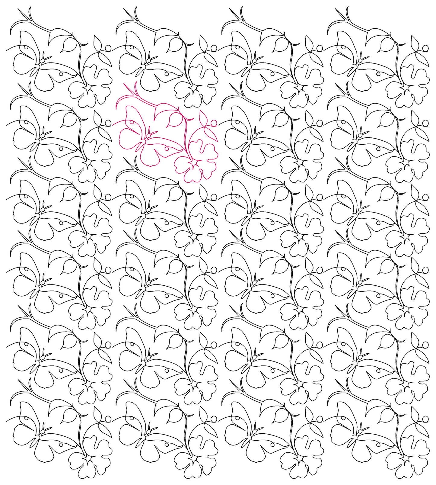 Moth and Rosebud repeat, -1.5" vertical gap