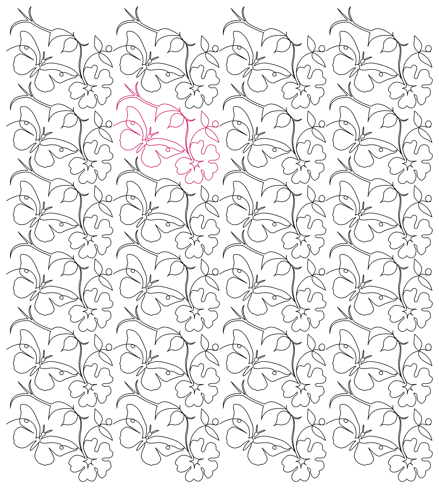 Moth and Rosebud repeat, -1.5" vertical gap