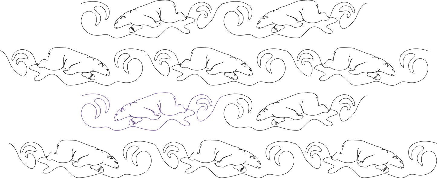 repeat view of polar bear swimming in waves, quilting pattern