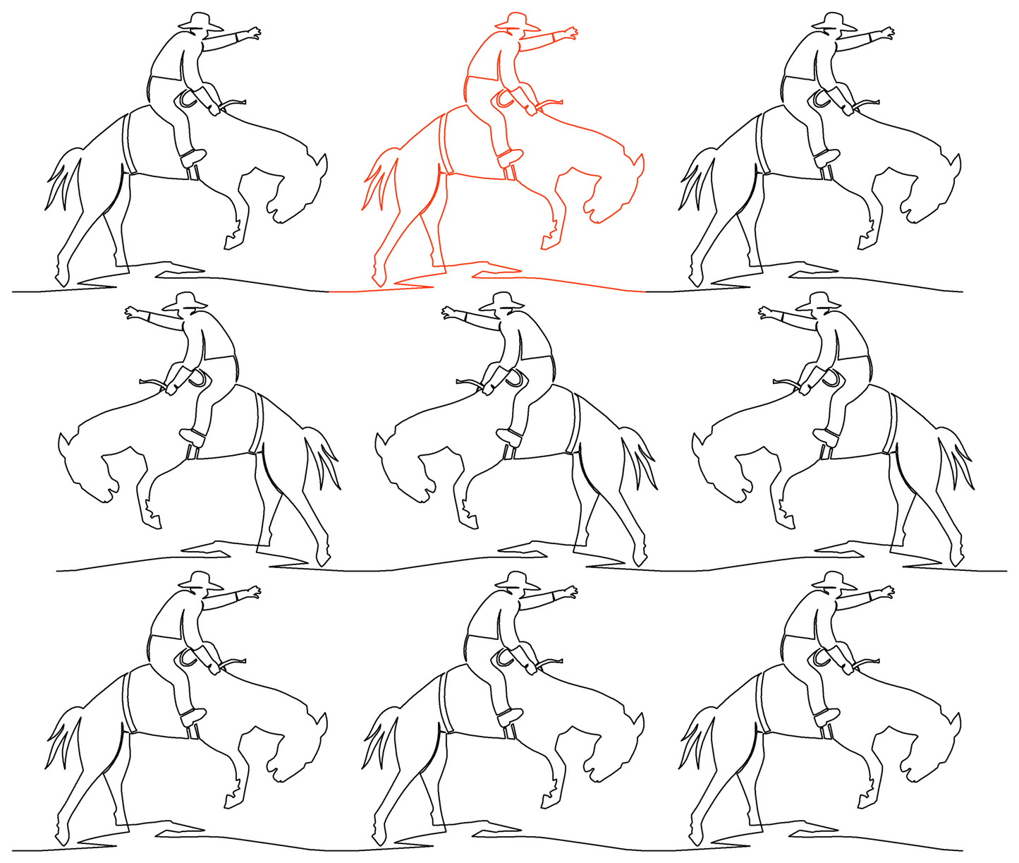 Rodeo Bronco Rider repeat, even rows x flip