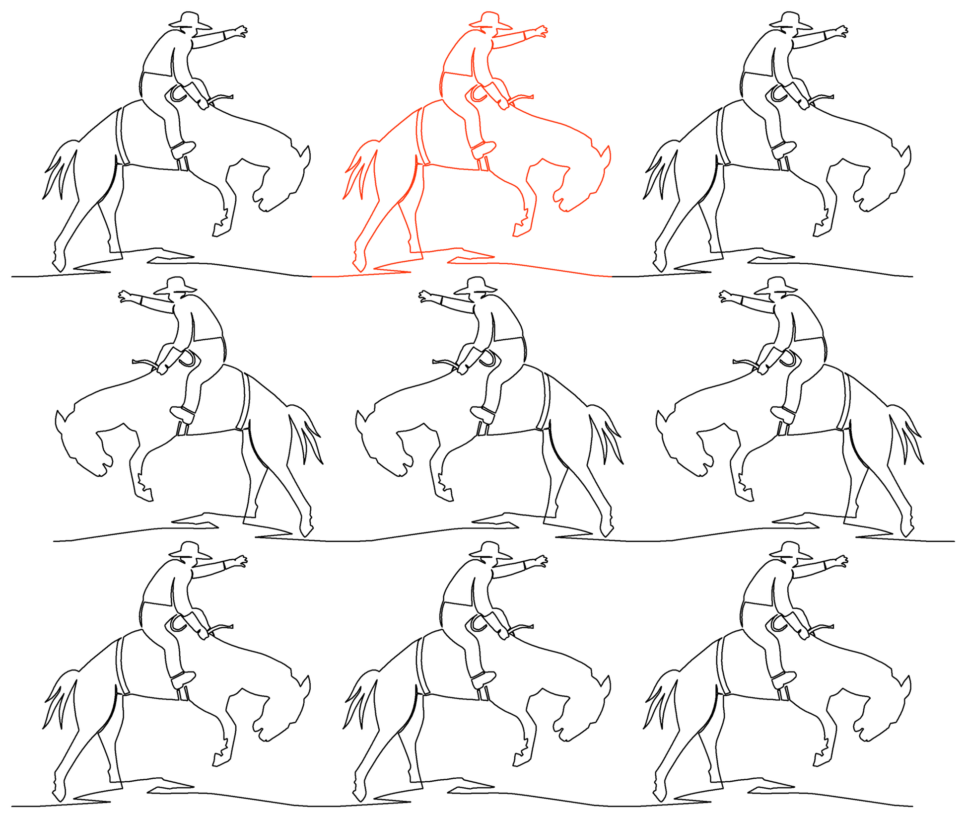 Rodeo Bronco Rider repeat, even rows x flip