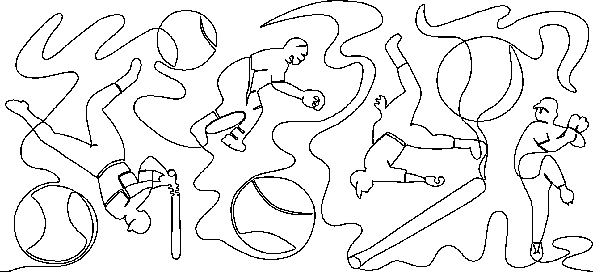 baseball players in a tossed design with balls, batts