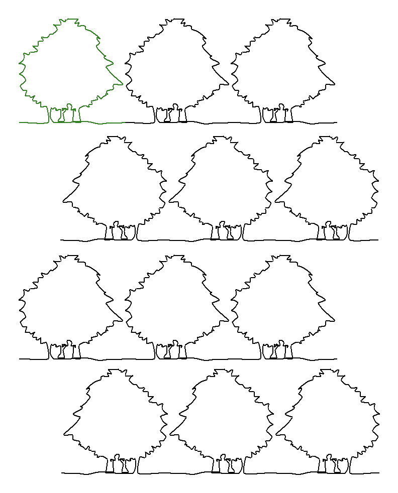 Trees, Big Clump repeat, even rows 50% offset